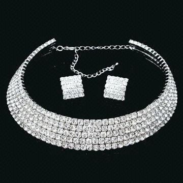Quality 3/5-line silver jewelry set, ideal for bridal jewelry set, diamond, with choker necklace for sale
