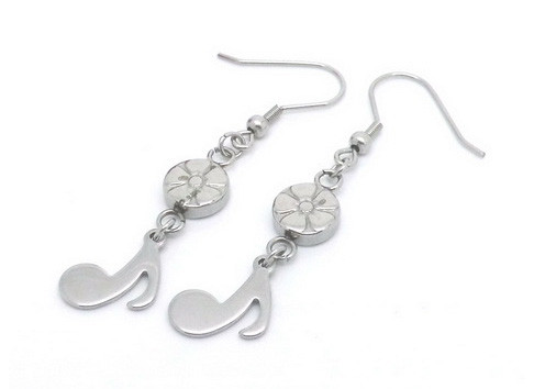 Unique Beautiful Stainless Steel Earrings With Flower And Music Note Charms