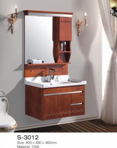 Quality Antique Solid Oak Bathroom Vanity With Top Single Basin Wooden Framed Mirror for sale