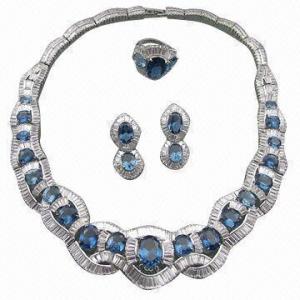Quality Sterling Silver Jewelry Set, Made of Cubic Zircon with Sapphire Semi-precious Stones, Silver Jewelry for sale