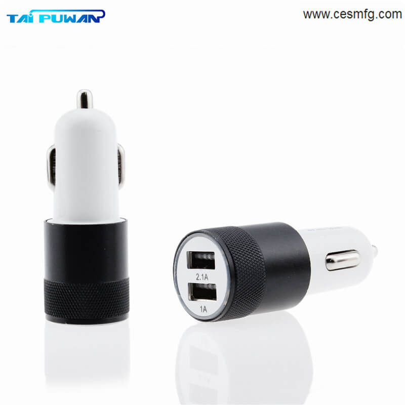 Quality 7 Photos Car Charger Aluminum Cycle 5V 2A 2 USB Dual port Auto Power Adaptor for Smart phone for sale