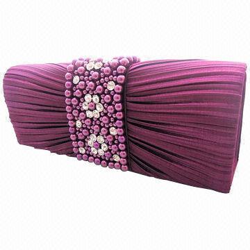 Quality Elegant Clutched Beaded Evening Bag with Pearls and Rhinestones, Made of Satin/Diamond, OEM Welcomed for sale