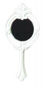 Quality Shaving White Handheld Mirror / Round Hand Held Mirror Scroll Work Embossed Leaf for sale