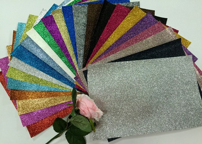 Quality 1/128" Glitter Mixed Colors PU Glitter Fabric PU Cloth Backing For Christmas Box for sale