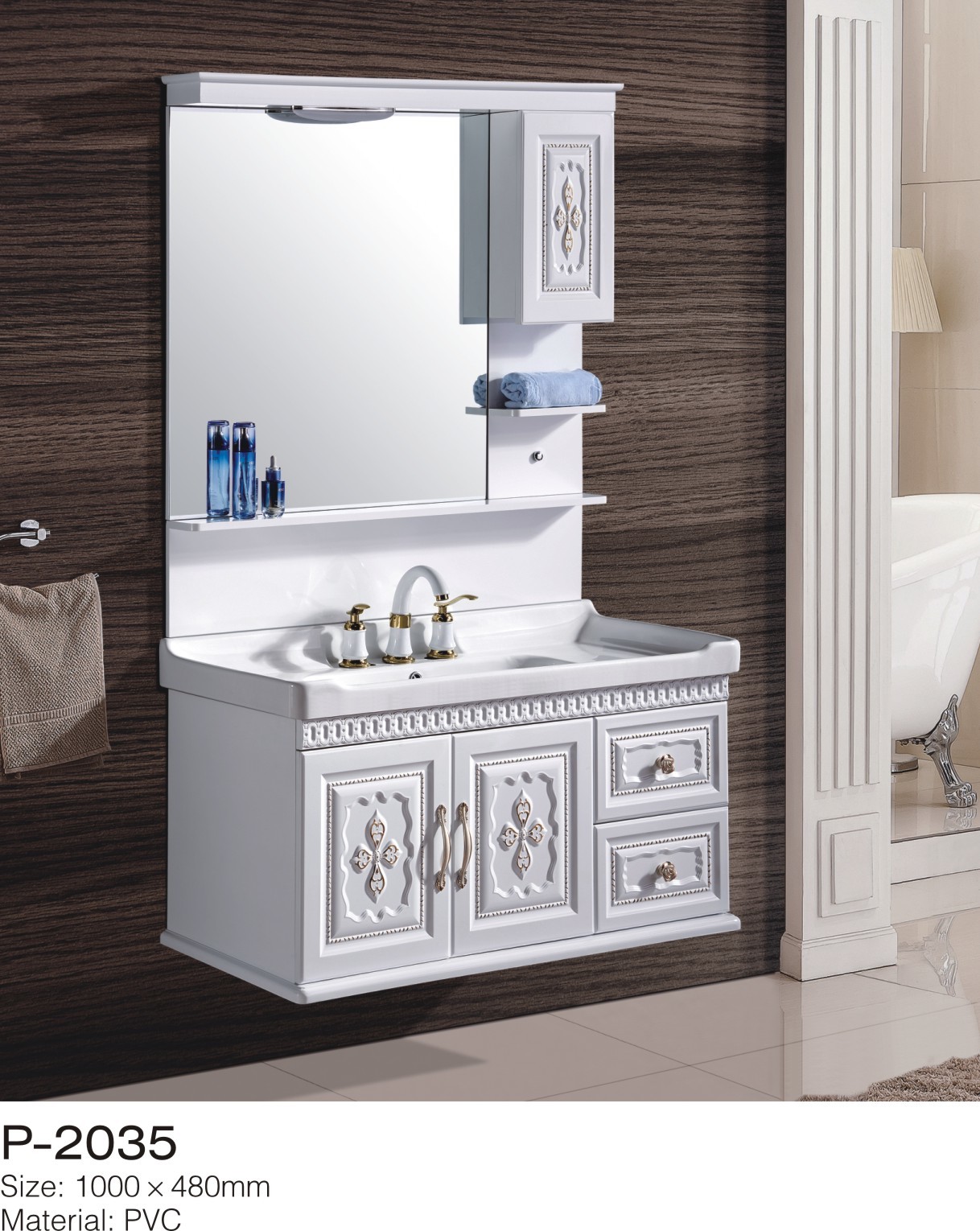 Quality Wall Mounted Bathroom Vanity With Sink Single Mirror Cabinet Ceramic Basin for sale