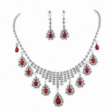 Quality Ruby Jewelry Set, Used for Bridal/Wedding/Pageant Jewelry Set, with Shinny Rhinestones for sale