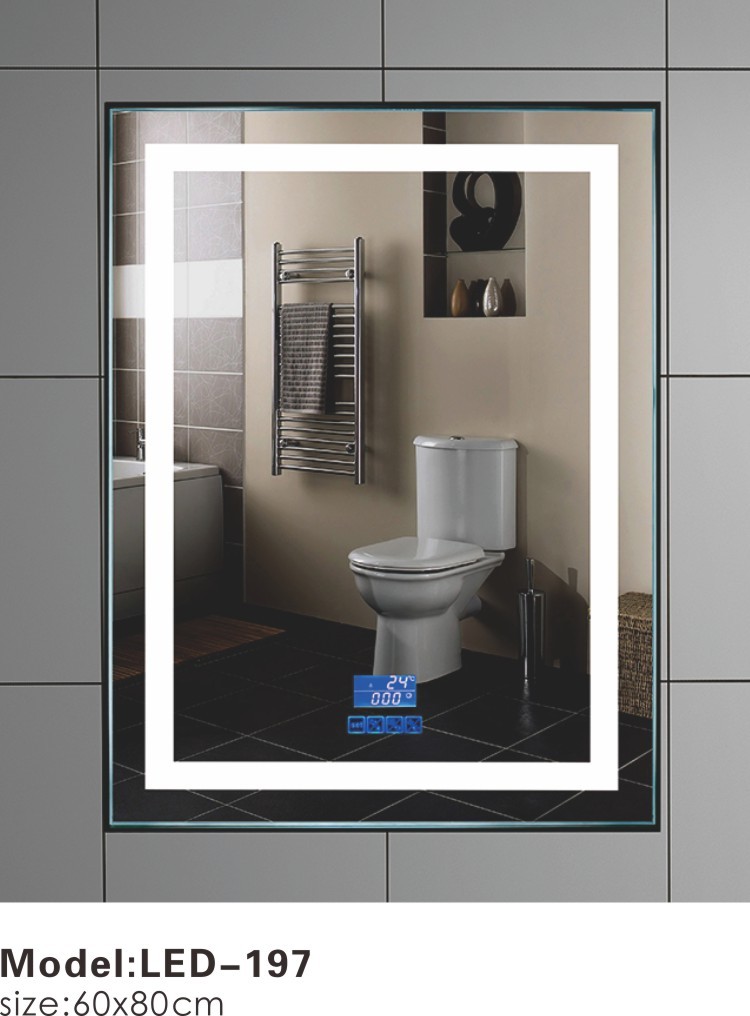 Quality Modern Heated Touch Led Bathroom Mirror With Demister Vertical Temperature Displayed for sale