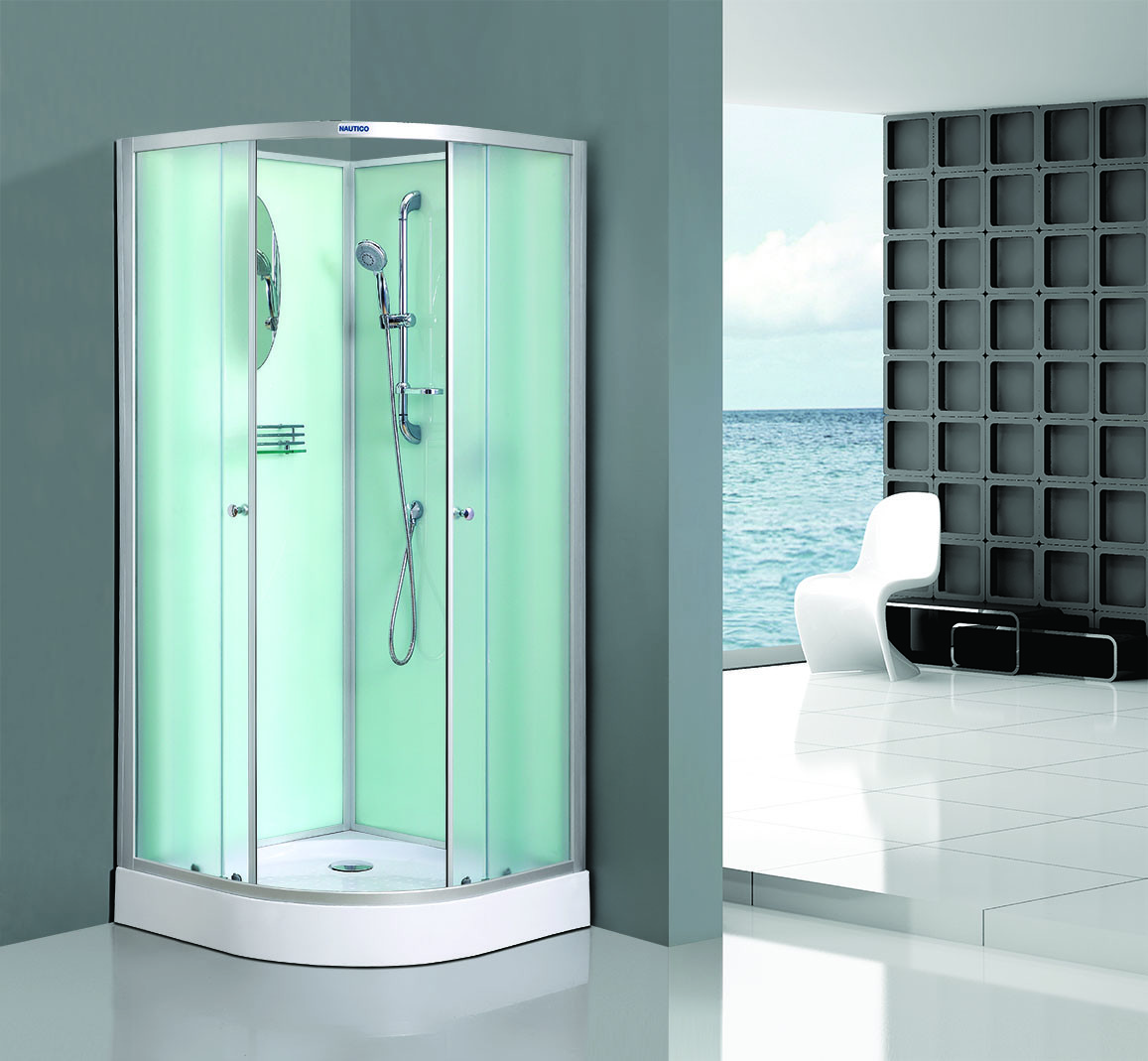 Quality Bath White Sector Shower Enclosure Shinning Chrome Framed With Mirror for sale