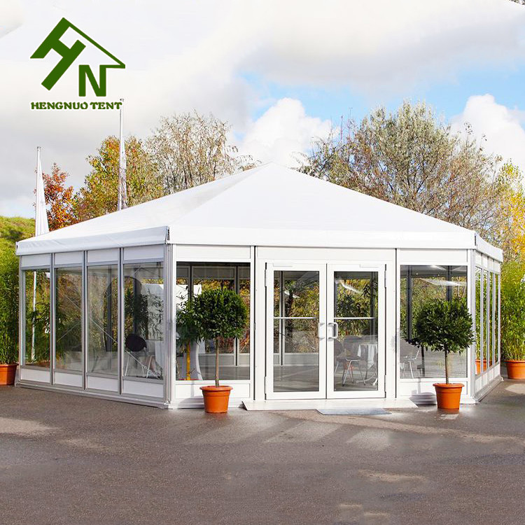 Quality Flame Retardant Hexagon Heavy Duty Commercial Marquee Tent With Glass walls for sale
