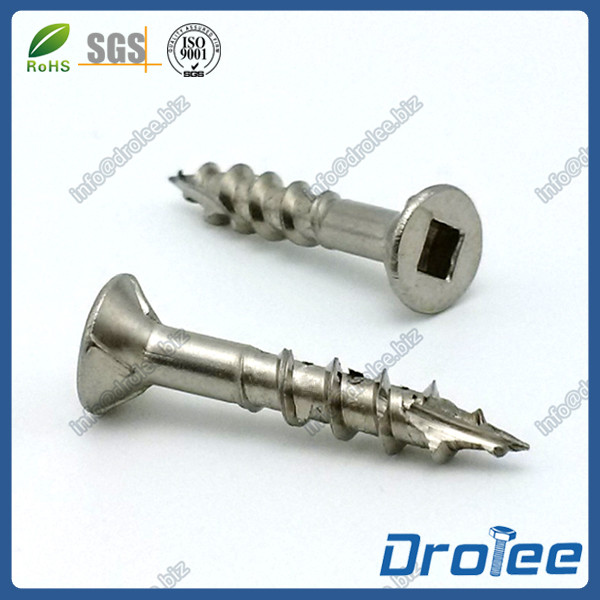 304/316 Stainless Steel Countersunk Head Square Drive Deck Screw w/ 4 Ribs