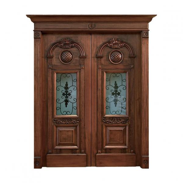 Buy 50mm Thick PU Painting Double Arched Wood Entry Doors With Glass at wholesale prices