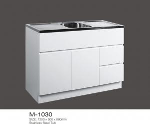 Quality MDF Premade Bathroom Vanities , Stainless Steel Tub White Ready Made Bathroom Cabinets for sale