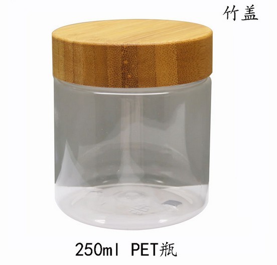 Quality 250ml (8.3oz )  PET  jar with bamboo lid ,250g cosmetic jar with wood cap for sale