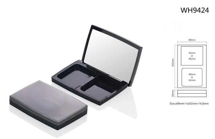 Quality plastic square cosmetic compact power box with divided case  with 2 compartments for sale