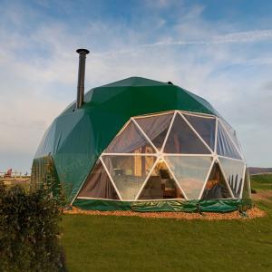 Quality Dark Green Glamping Geodesic Dome Tent Material PVC Canvas 6m Prefab Tent for sale