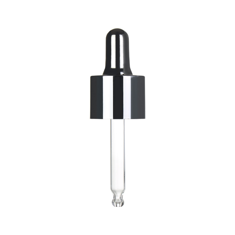 Quality PP Plastic Cosmetic Glass Dropper large 20mm Round Tip Black Silver color for sale