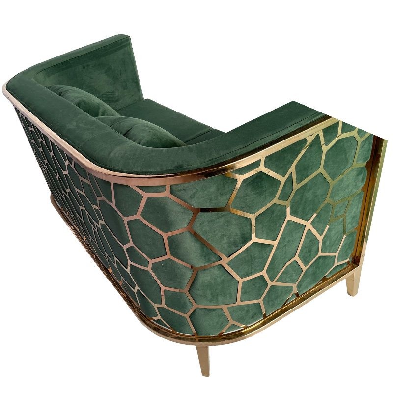 Modern Gold Stainless Steel Luxury sofa set furniture living room Purple blue green Velvet Fabric Sofas