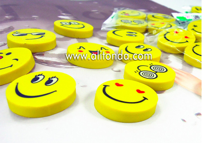 Quality PVC cartoon cute mini round emoticons eraser for promotional gifts for sale