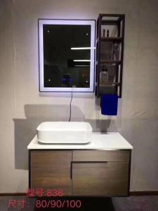 Quality Rustic Premade Bathroom Vanities , Slim White Prefab Bathroom Vanity With Top LED Mirror for sale