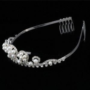 Quality Pageant Tiara Crown with Rhinestones and Pearl, Ideal as Bridal Headwear/Tiara Crown Wedding Jewelry for sale