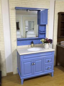 Quality Lake Blue Solid Wood Bathroom Vanity Hardware Soft Close Drawers 1000*520*850mm for sale