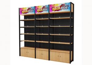 Quality Cold Rolled Steel Supermarket Shelving Wood Gondola Shelving Classic Style for sale