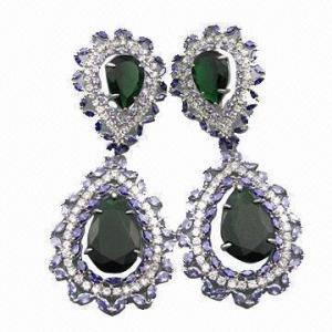 Quality Sterling silver drop earrings with peridot and cubic zircon, in sv925 stamped heart shape for sale