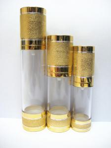 Quality empty 15ml 30ml 50ml gold saltation cosmetic  airless bottle with aluminum lid for sale