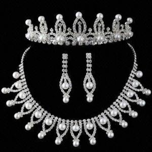 Quality Jewelry Set with Rhinestones/Pearl, Bridal Tiara Crown/Necklace/Earrings Set, Ideal Pearl Jewelry for sale