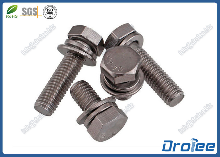Quality A2-70 Stainless Steel Hex Head SEMS Screws with Flat + Spring Washers for sale