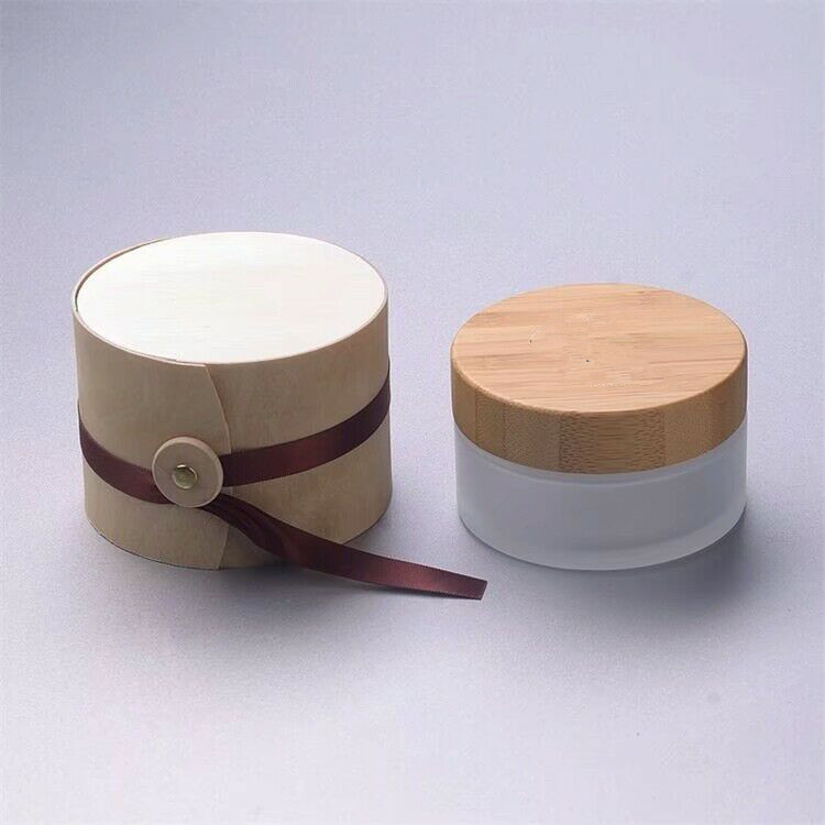 Quality 30g 50g frosted glass jar with bamboo overcap for sale