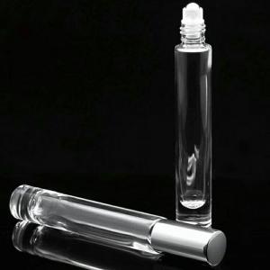 Quality 15ml glass roll on bottle round shape clear cosmetic perfume vial for sale