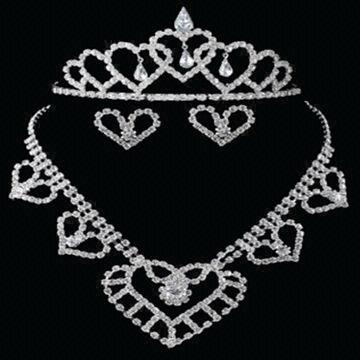 Quality Sterling Silver Jewelry Set with Bridal Tiara Crown for Wedding and Pageant for sale