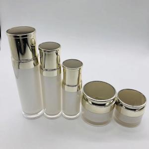 Quality Elegant pearl white Acrylic Bottle Jar Lotion Pump Bottle gold pump cap 15ml 30ml 50ml for sale