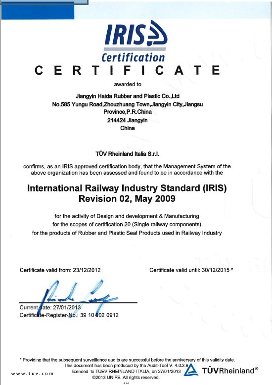 Jiangyin Haida Rubber and Plastic Co., Ltd. Certifications