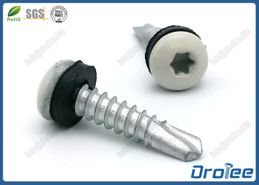 Quality White Painted Torx Pan Head Stainless 410 Self Drilling Tek Screw w/ Sealing Rubber Washer for sale