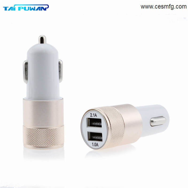 Quality Metal Dual USB Port Car Charger Universal Chargers 12 Volt 1 ~ 2 Amp for Apple iPhone 7 iPad Samsung Galaxy S7 Motorola for sale