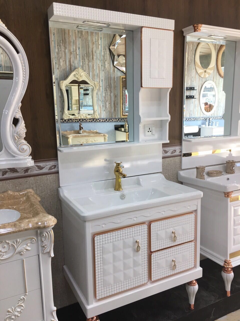 Buy Antique Pvc Vanity Cabinets Soft Close Door Contemporary Bathroom Vanity Sets at wholesale prices