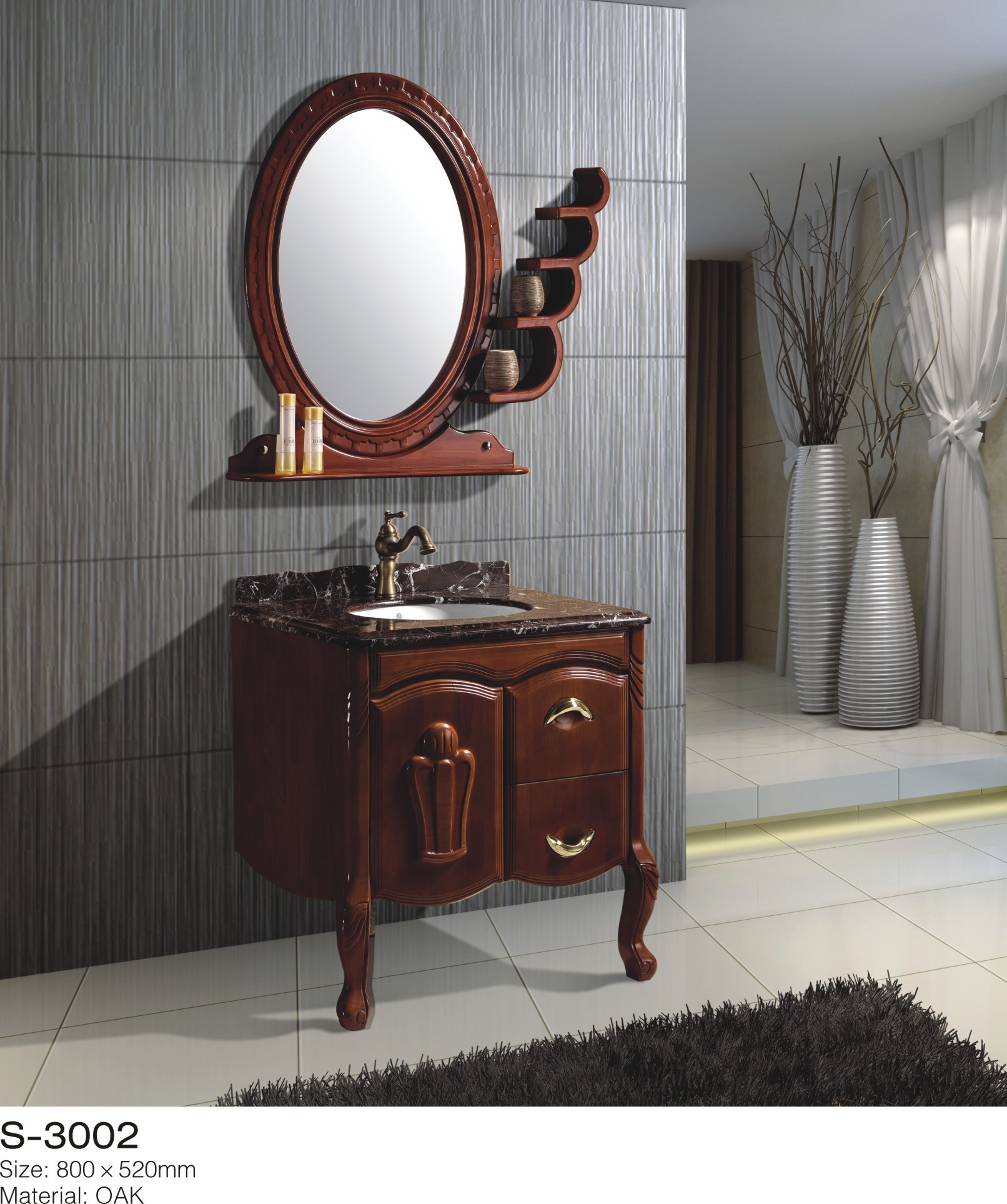 Quality 24 Inch 48 Inch Solid Wood Bathroom Vanity One Door Two Drawer Circle Mirror Ceramic Basin for sale