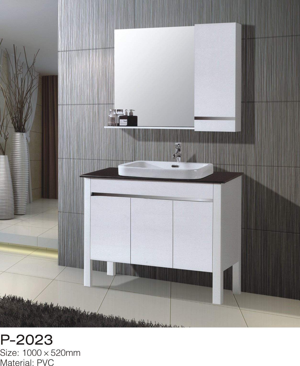 Quality Distressed PVC Bathroom Vanity Cabinets Floor Mounting Above Counter Ceramic Basin for sale