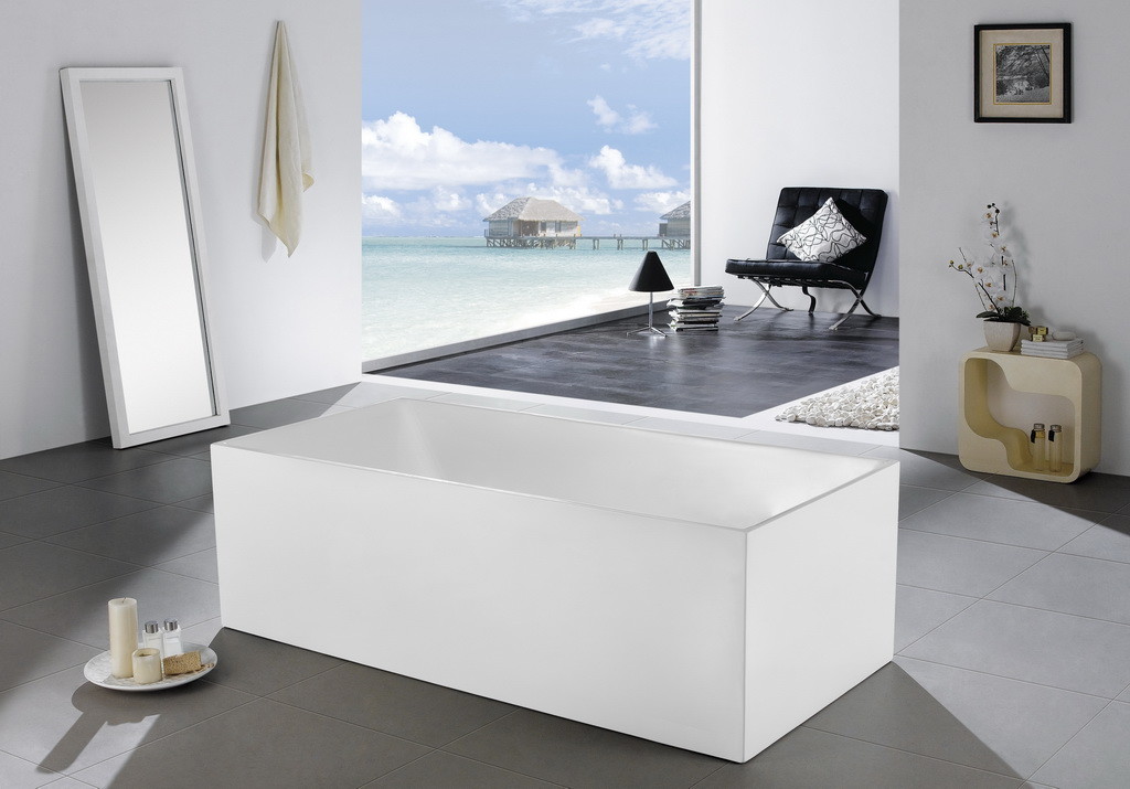 Quality White Wide Free Standing Bathtub , Rectangular Freestanding Soaking Tub for sale