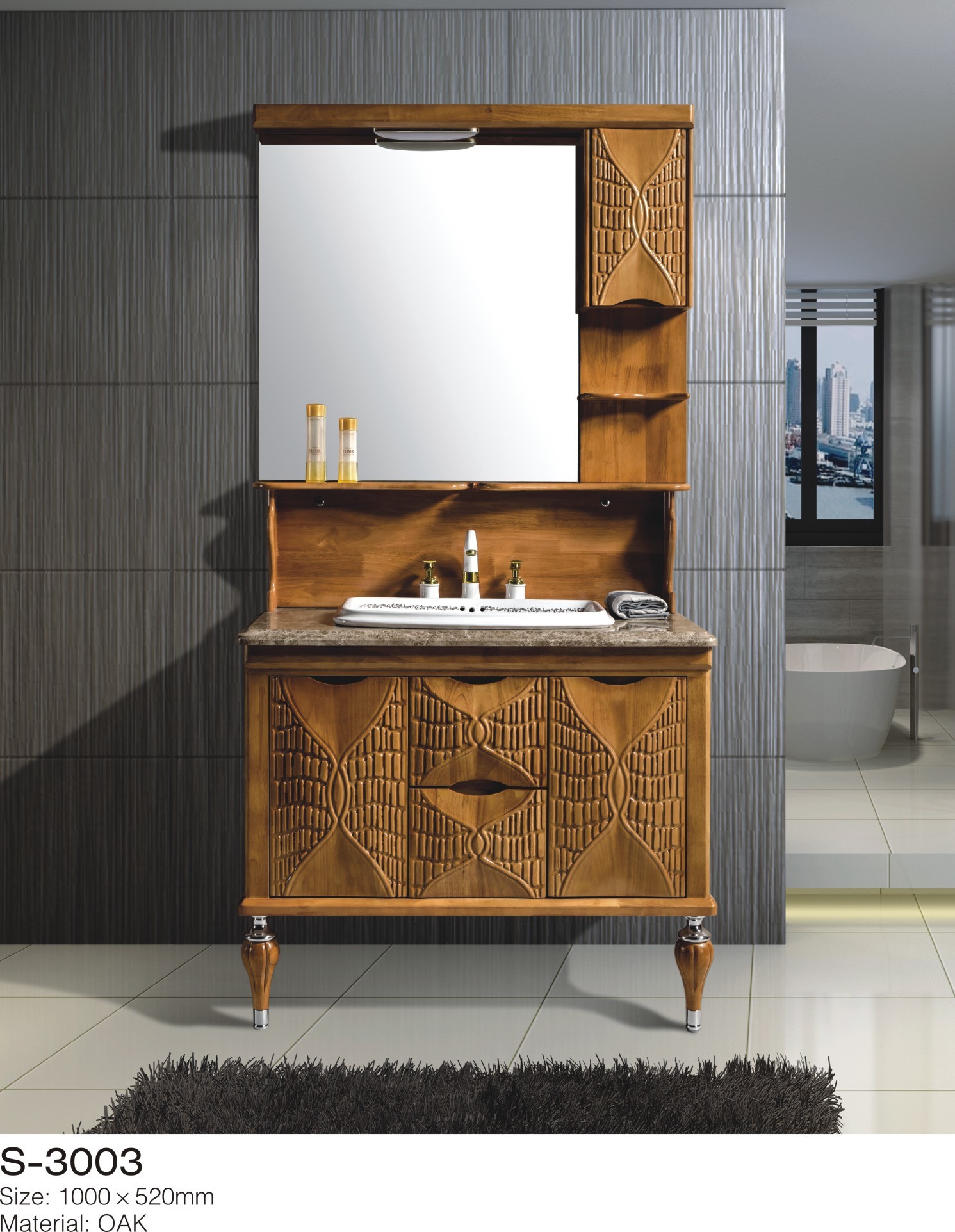 Quality Brown Solid Wood Bathroom Vanity , Mirrored Bathroom Vanity With Sink Floor Mounted for sale