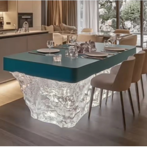 Epoxy Resin Dining Table - Water Ripple Pattern, Mid - century Modern Vibe, Ideal for Contemporary Home Office Decor