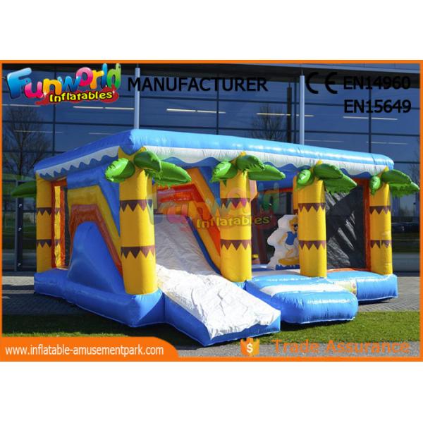 durable Inflatable Amusement Park Climbing Wall Jungle Bouncer With Slide 6.8 * 7.2 m