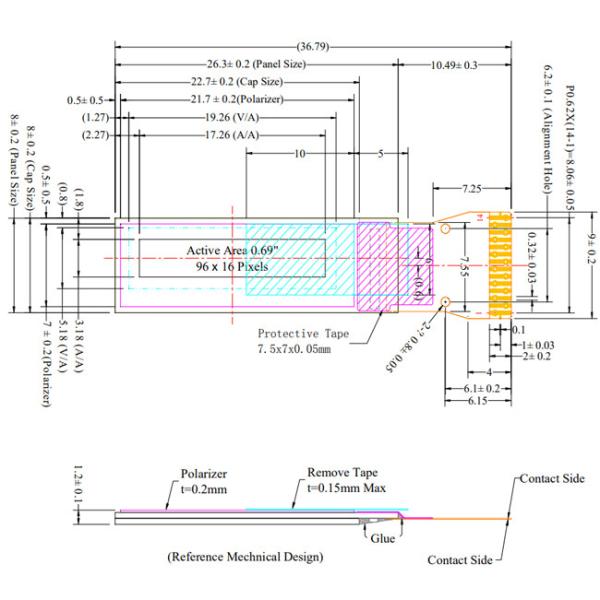 0.69 Inch OLED Display Module 96x16 Graphic 14 pins I2C interface