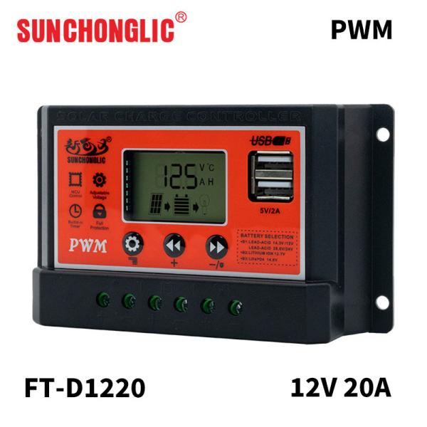 20A Pwm Solar Charger Controller 5V 2A USB Output Manual 12 24 Volt Charge