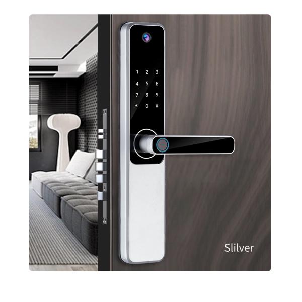 High Security Camera Smart Lock Black Silver For Home Apartment