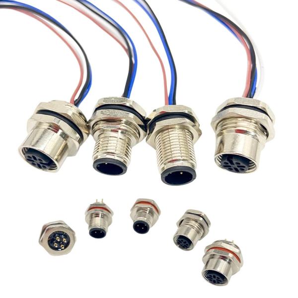Buy M12 Plugs and Sockets Panel Mounted Wire Terminals Connector 20cm 4P 5P 8P at wholesale prices