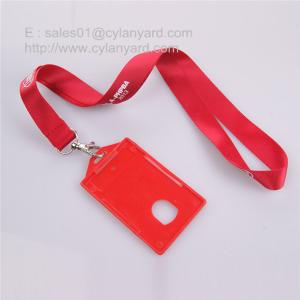 China Tailored nylon lanyard with red color hard plastic id card sleeve on sale