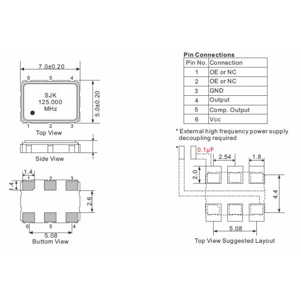 smd-7050-vcxo SMD 7050 VCXO CMOS 1-200MHz 3.3V ±25ppm -40~+85℃